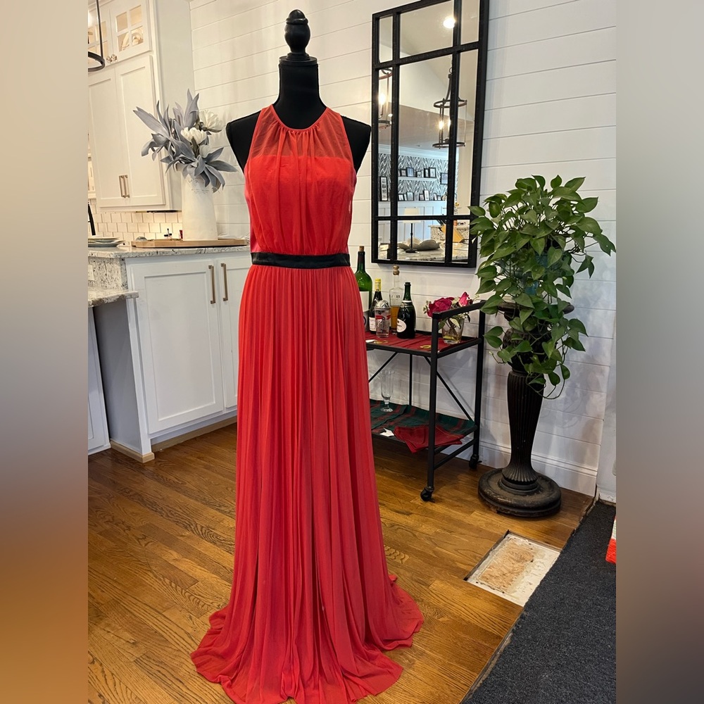 ABS red sheer gown, size 12